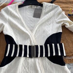 Anthropologie Cream and Black Cardigan with Striped Detail